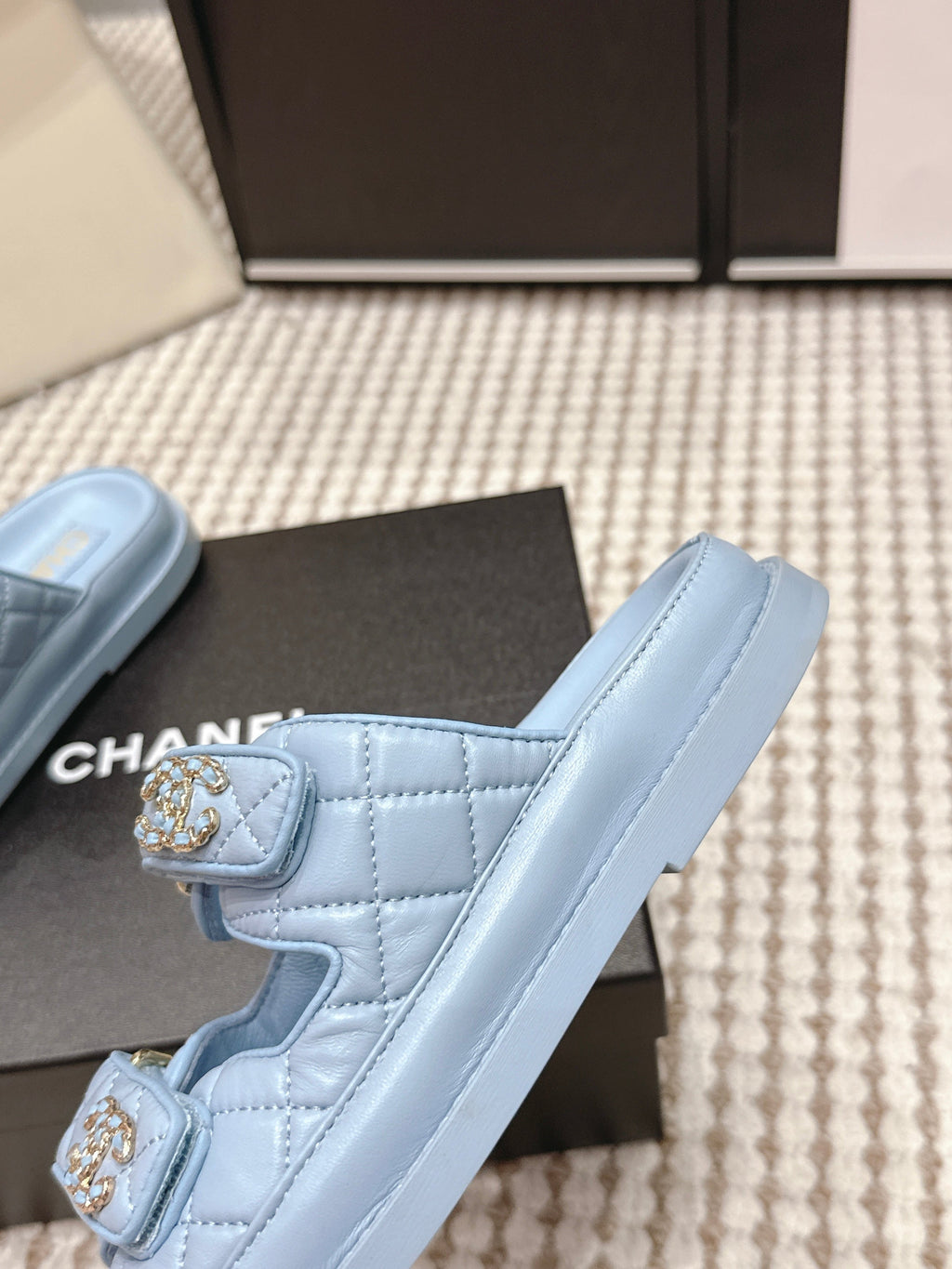CHANEL 26S SANDALS IN LIGHT BLUE CALFSKIN