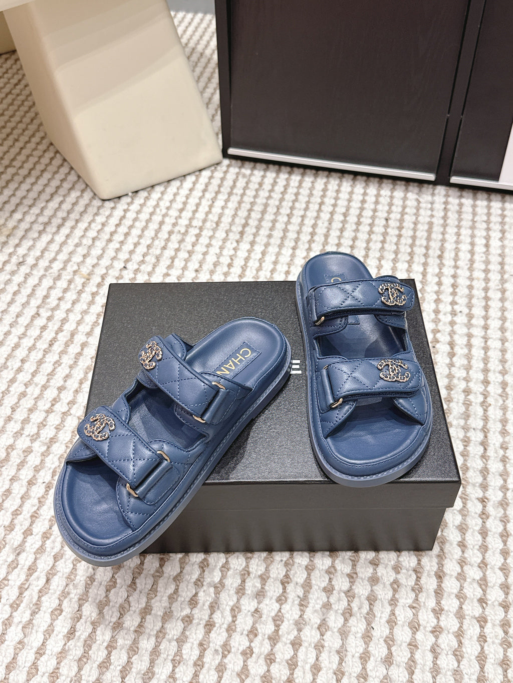 CHANEL 26S SANDALS IN SLATE BLUE CALFSKIN