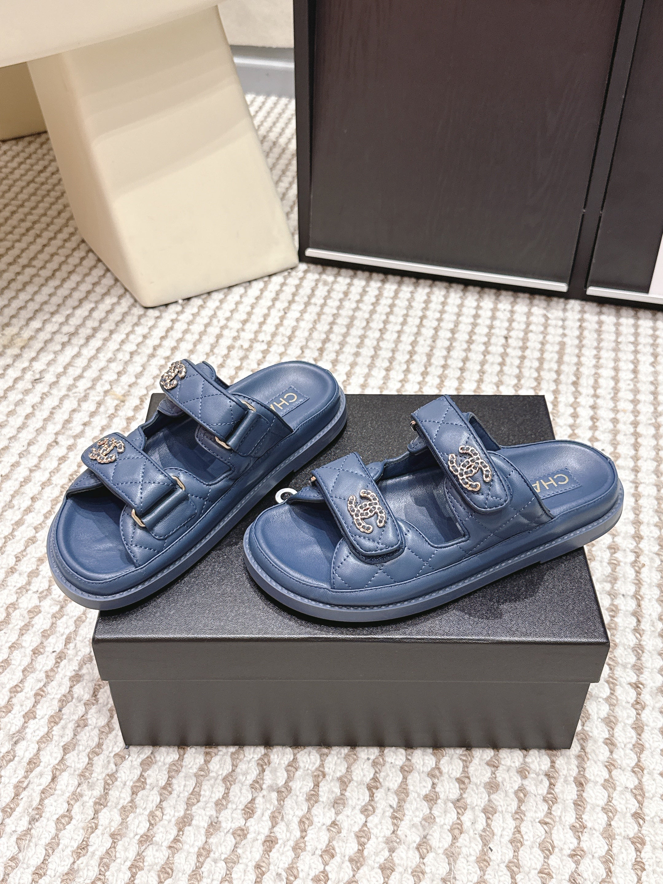 CHANEL 26S SANDALS IN SLATE BLUE CALFSKIN