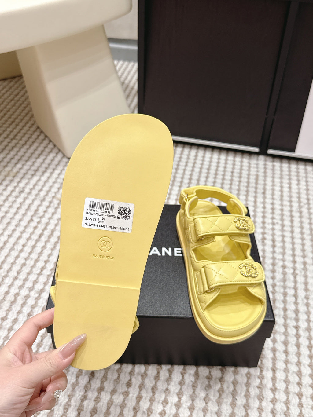 CHANEL 26S QUILTED DAD SANDALS IN YELLOW CALFSKIN