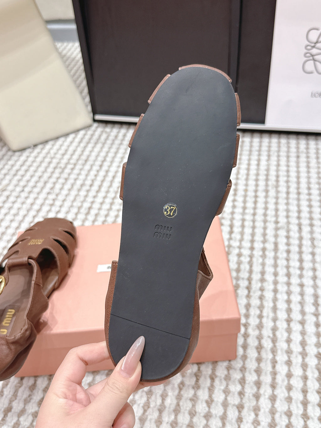 MIU 26 Roman Sandals Brown Leather 632326
