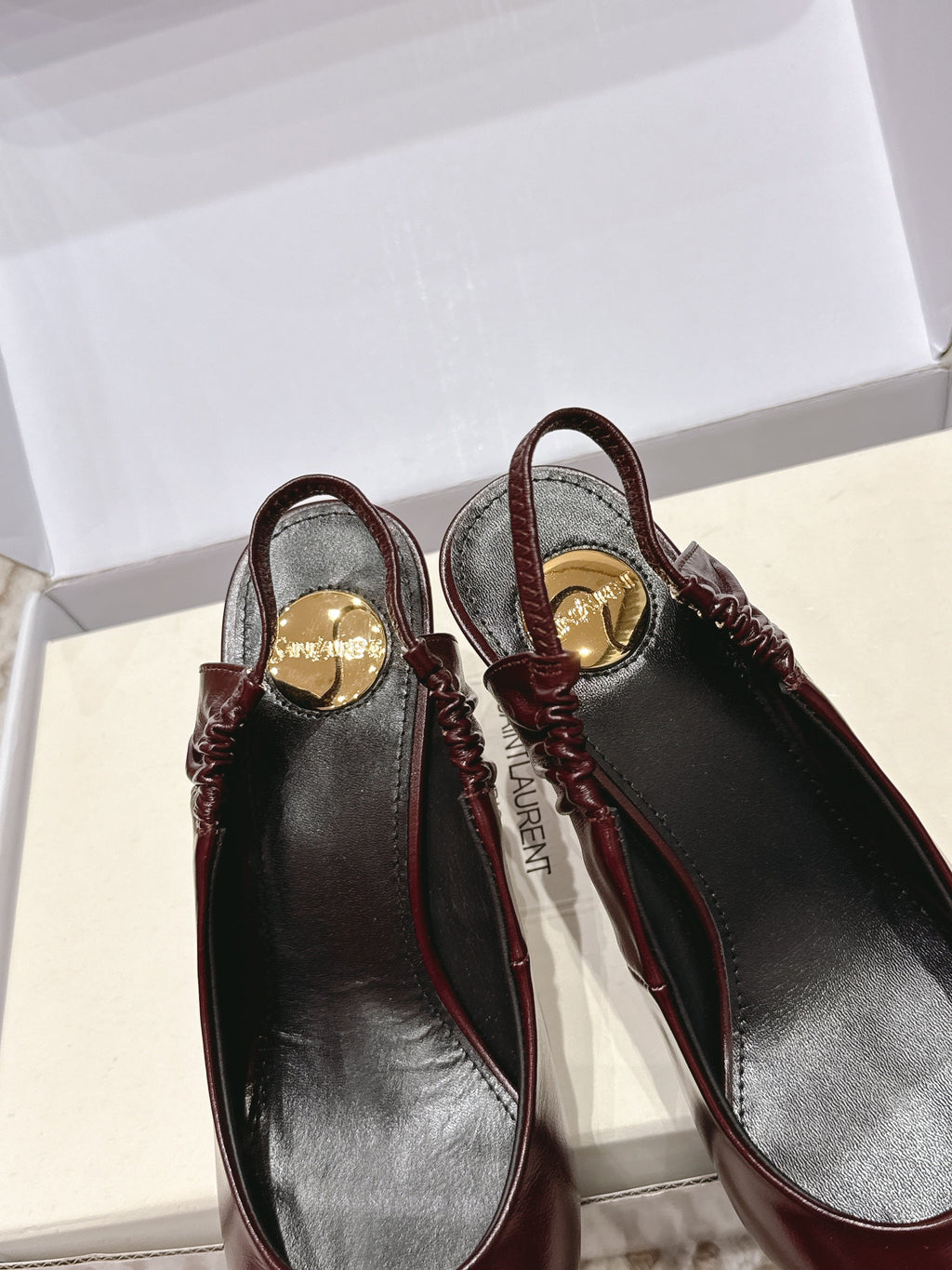 YSL 26ss Slingback 75 Burgundy Glossy Leather  654717