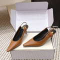 YSL 26ss Slingback 75 Camel Brown Sheepskin 654718