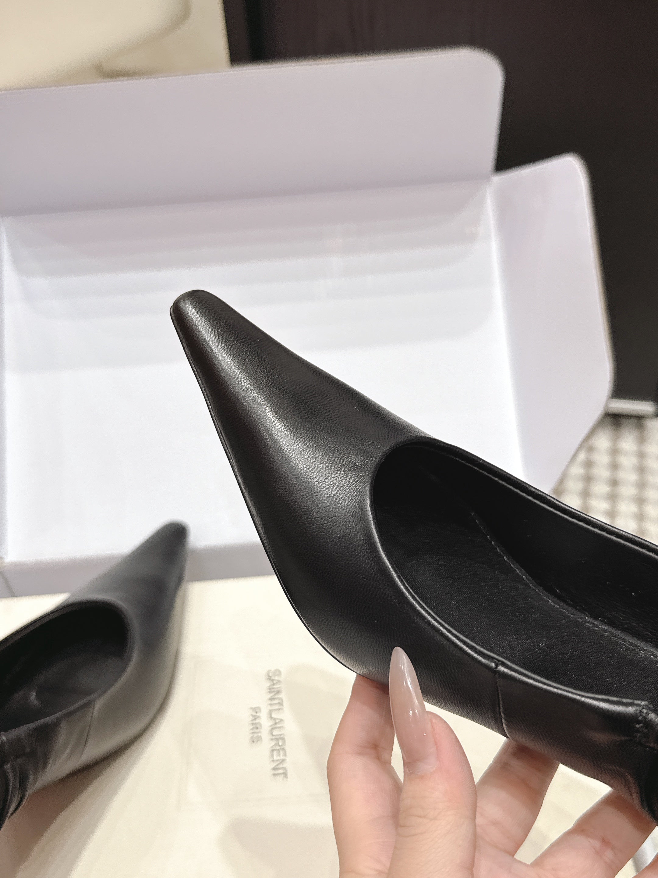 YSL 26ss Slingback 75 Black Sheepskin 654719