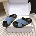 YSL 26ss Platform Slippers Black Blue Denim Leather 663217