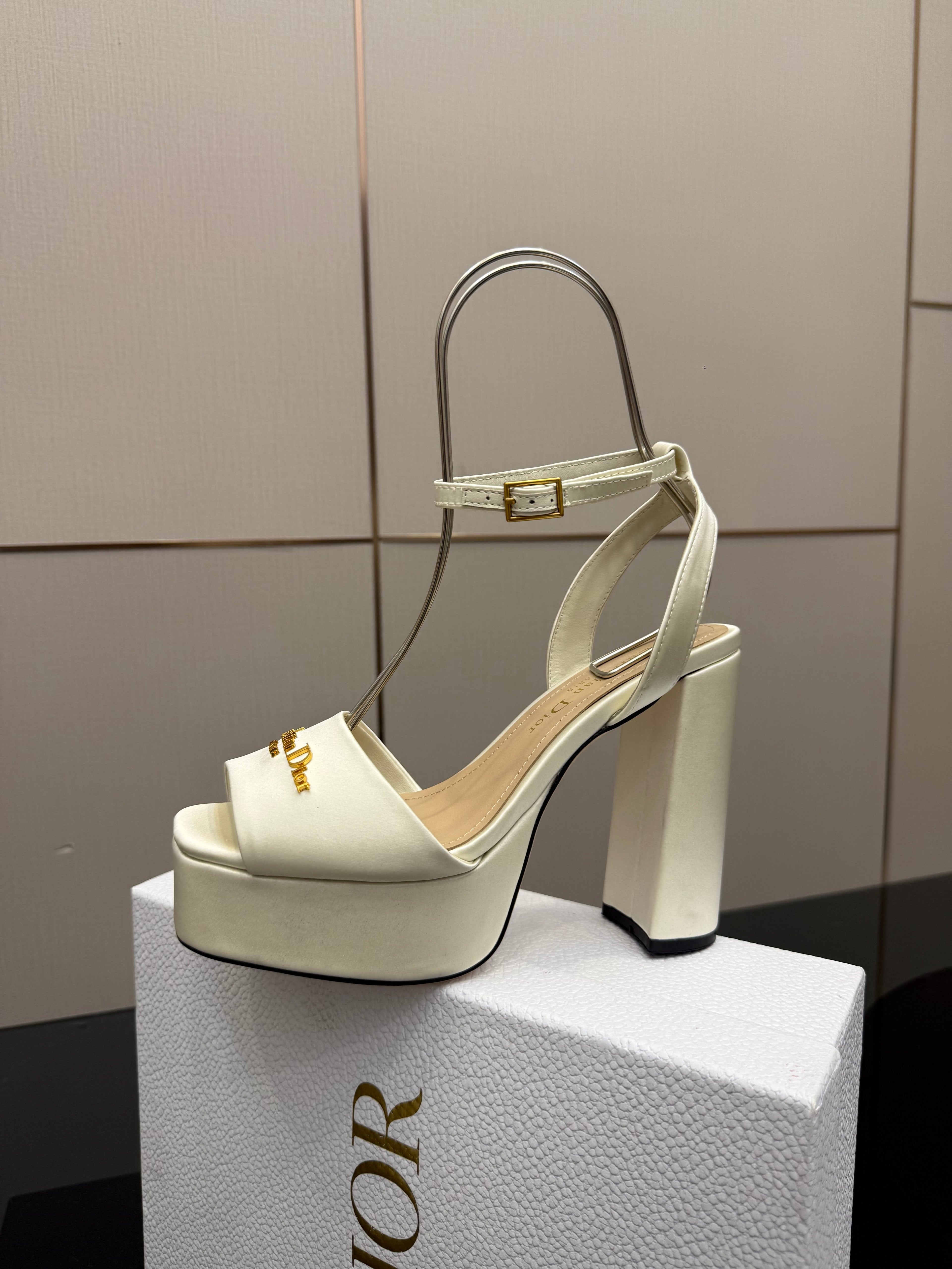 DIOR 26S HIGH HEEL SANDALS 120 MM IN WHITE SATIN