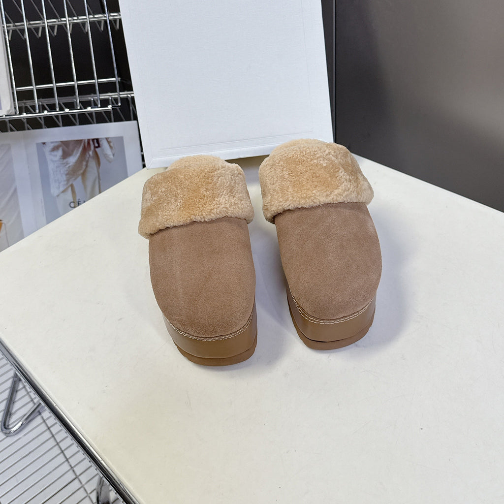 CELINE 26S WEDGE MULES IN SAND BEIGE SUEDE AND WOOL