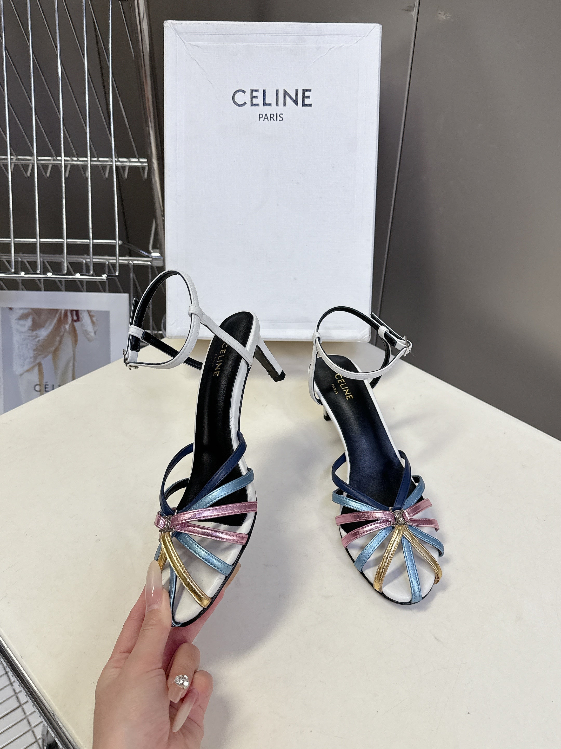 CELINE 26S HIGH-HEEL SANDALS 60 MM IN MULTICOLOR CALFSKIN