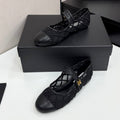 CC 25 Mary Jane White Black Mesh Calfskin