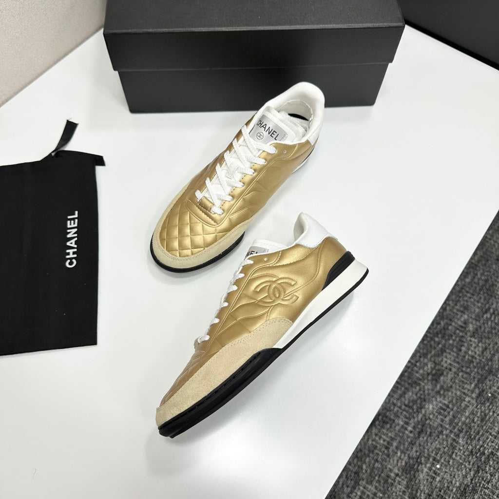 CC 26s Casual Sneakers Gold Metallic White Suede Cowhide 626459