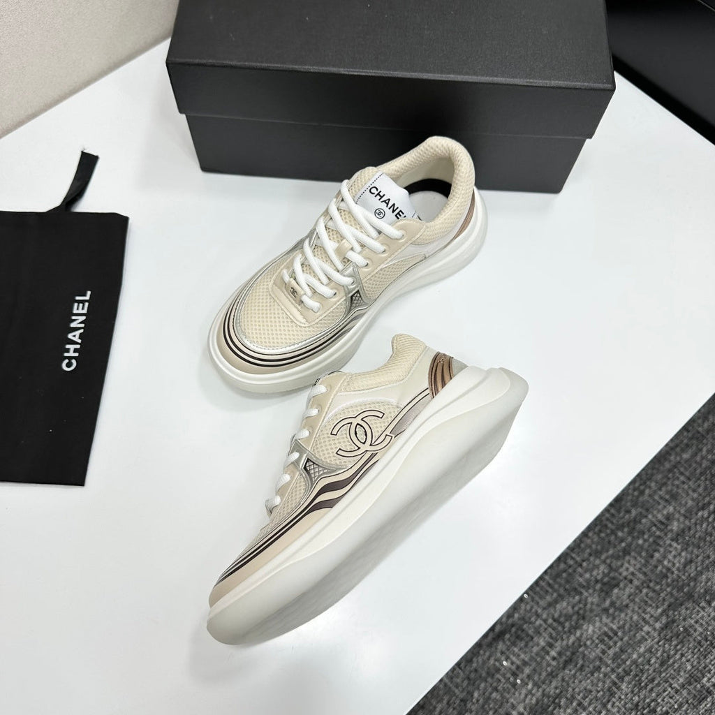 CC 26s Casual Sneakers Light Beige Sliver Fabric Cowhide 626382
