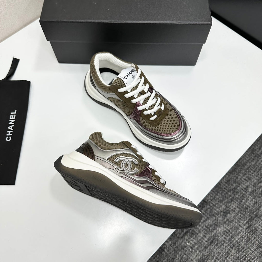 CC 26s Casual Sneakers Taupe Sliver Fabric Cowhide 626383