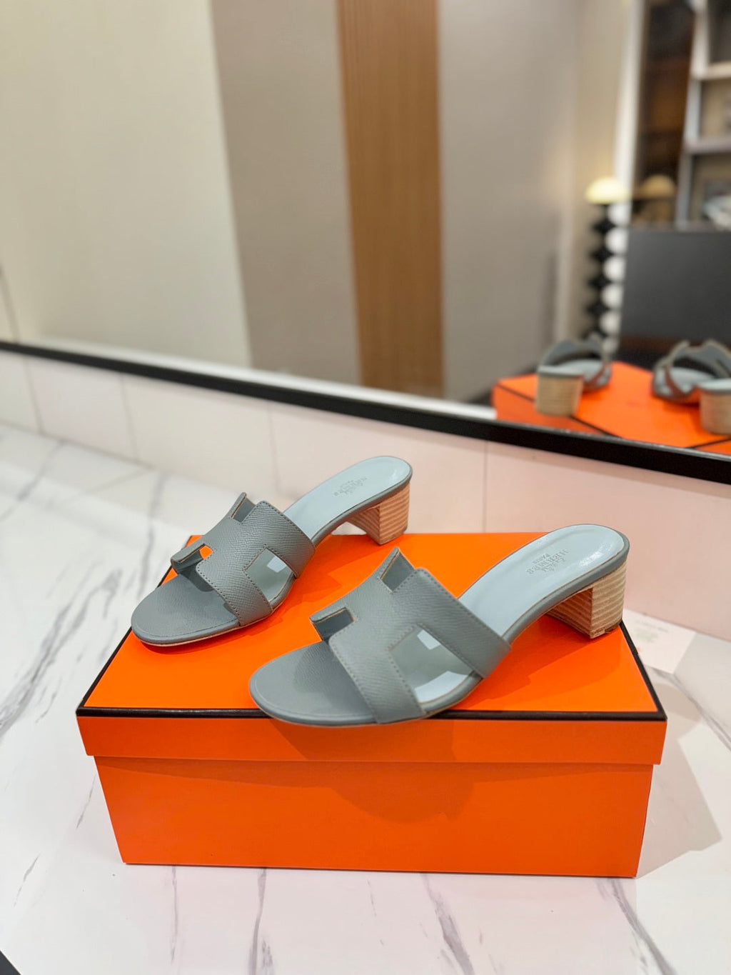 HM Oasis Sandals Blue Gray Cowhide 294847