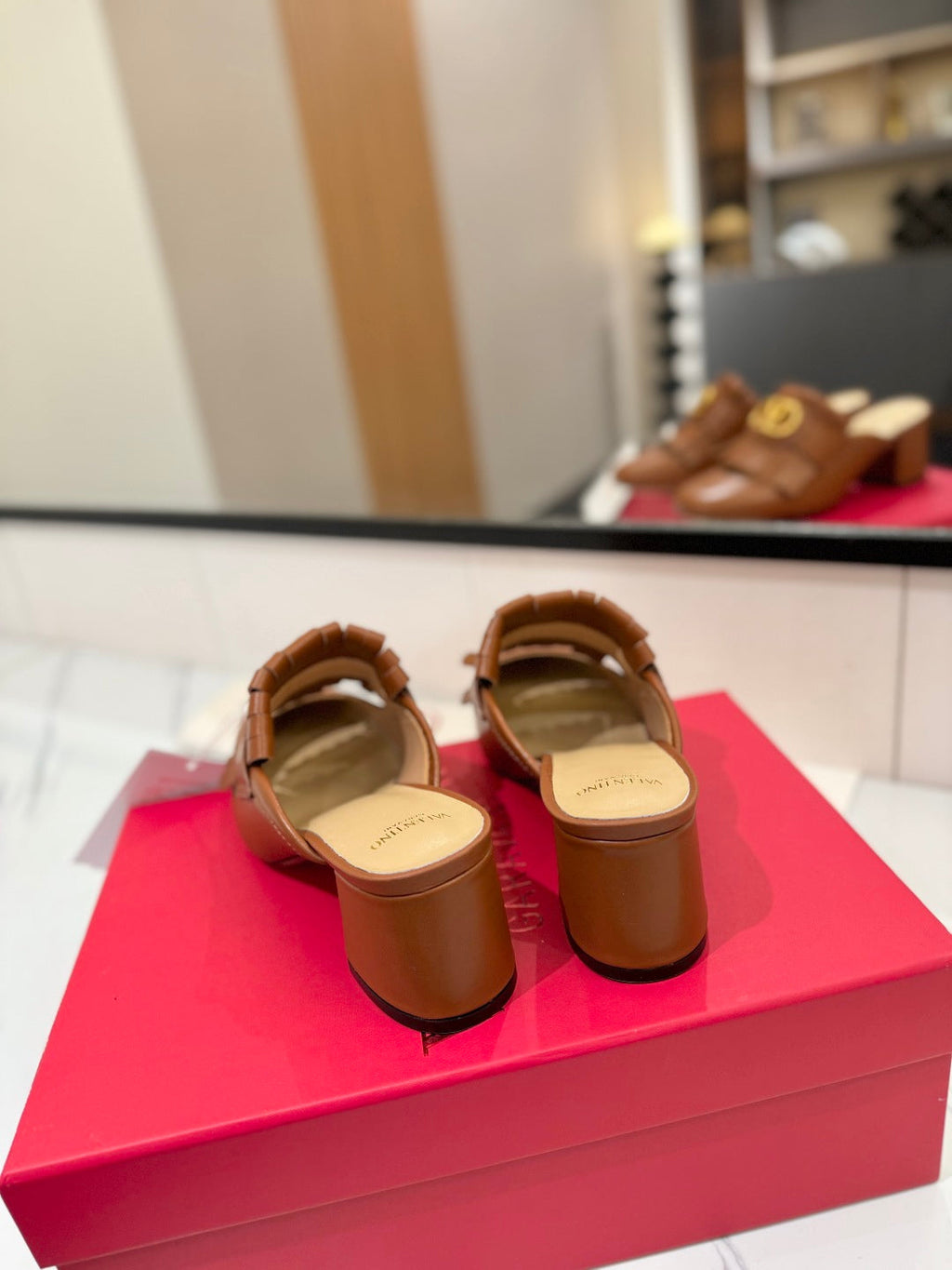 VT 2025 Signature Heeled Mule Brown Calf Leather 295076