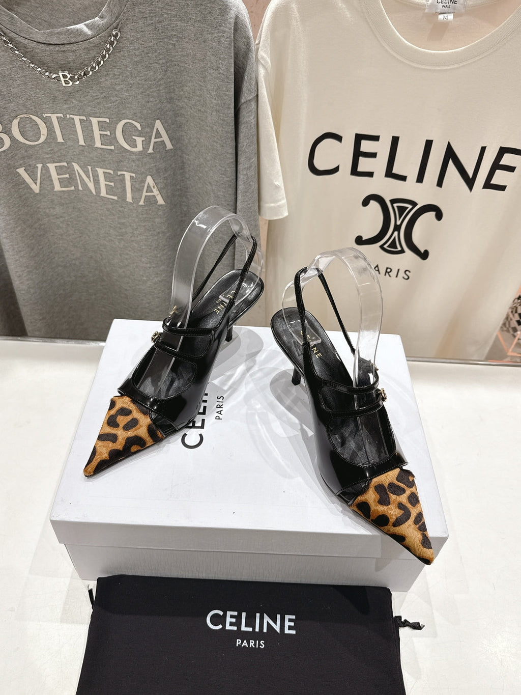 Celine 25C Judy Double Strap Mary Jane Slingback Black mix Brown  Sheepskin 236777
