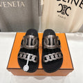 HM 26ss Pig Nose Sandals Black Taupe Metallic Cowhide 641272