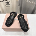 Miumiu 26ss Flat Sandals Black Woven Cowhide 713123