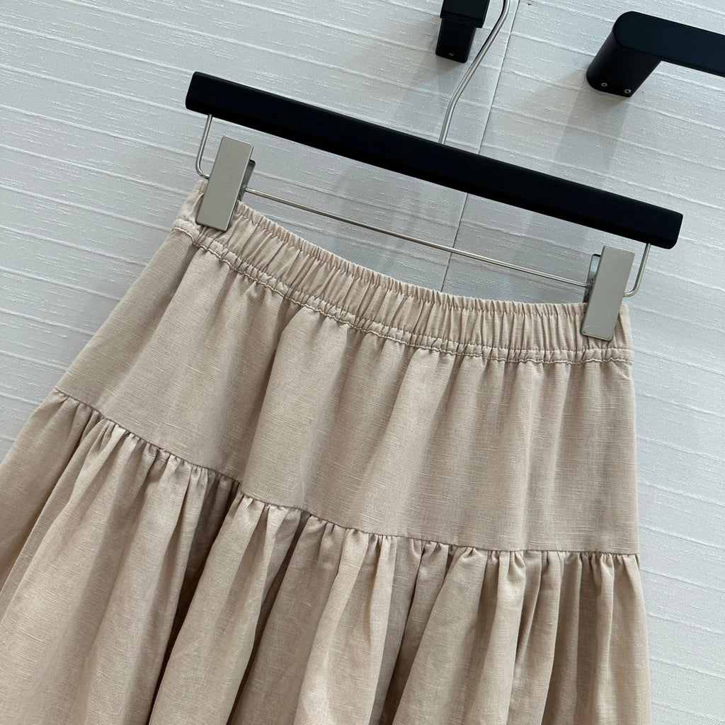 CD Pleated Long Skirt Beige Linen