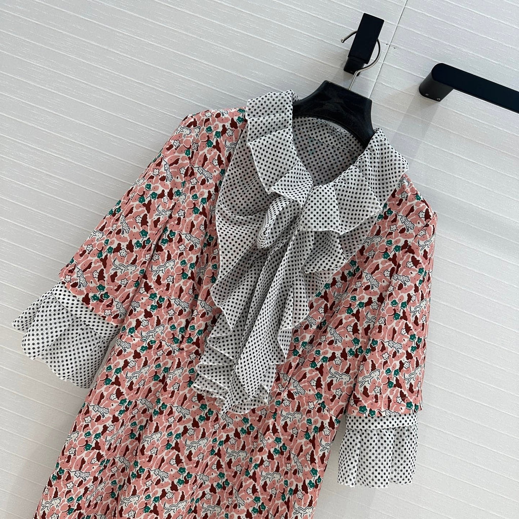 Prada Lace Half-sleeved Dress Pink mix colors Polyester