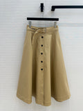 CD 25 Belted Single-breasted Long Skirt Khaki Cotton