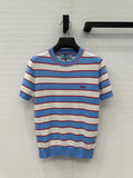 Prada 25 Striped Short-sleeved Knitted Top Blue white red Cotton