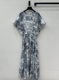 CD 25 Boat Neck Long Skirt Blue White Cotton