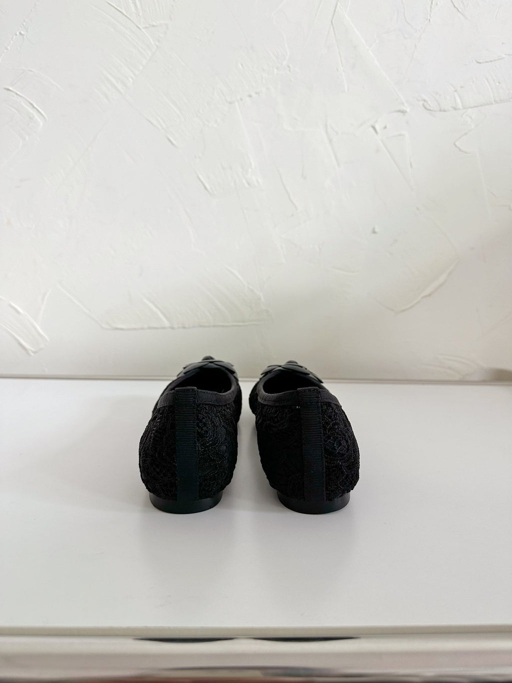 Ballet Flats Black Tweed Grosgrain Flower