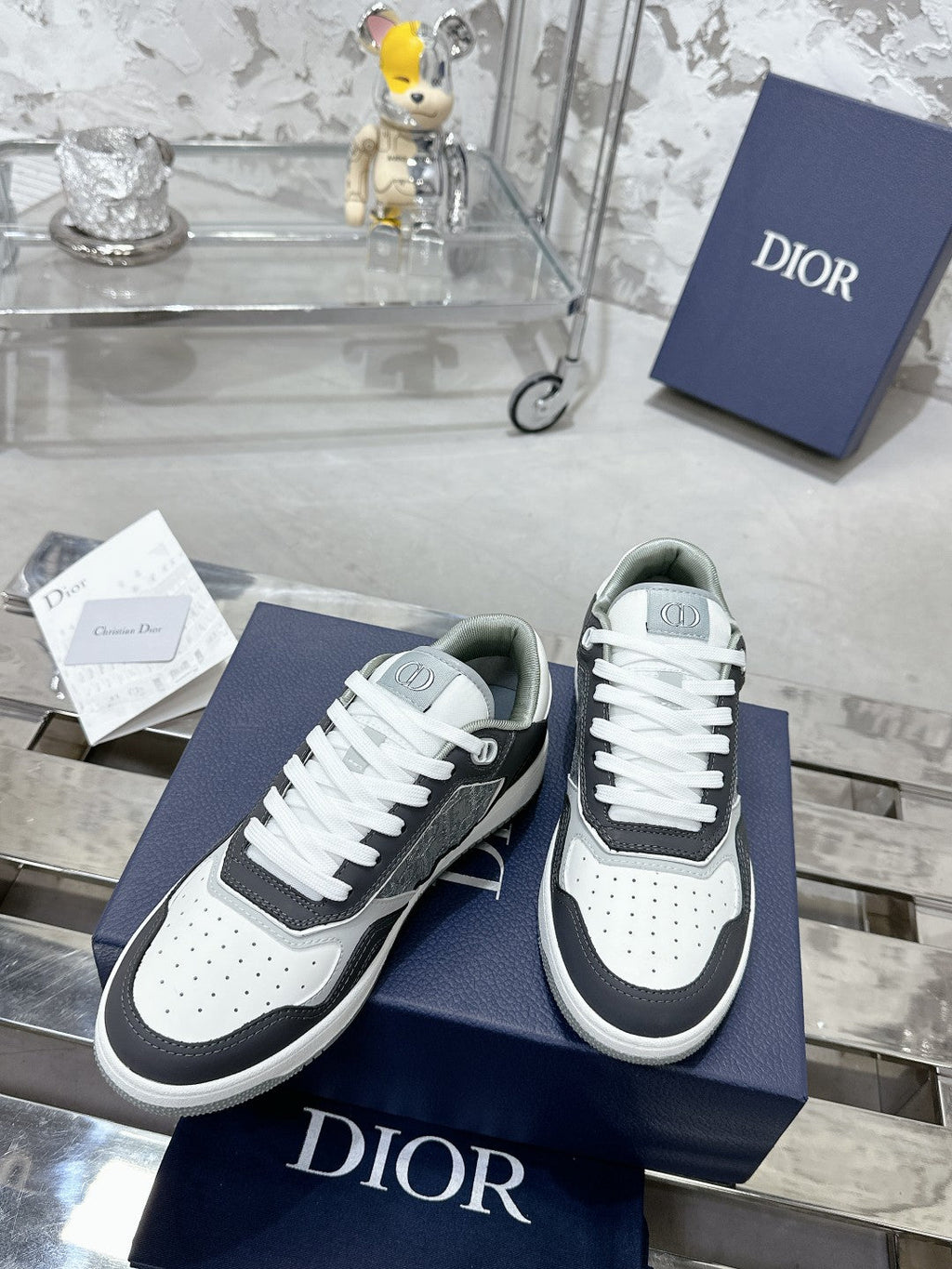 CD B27 Low-Top Sneaker 30mm In Grey Black Monogram Calfskin  100801