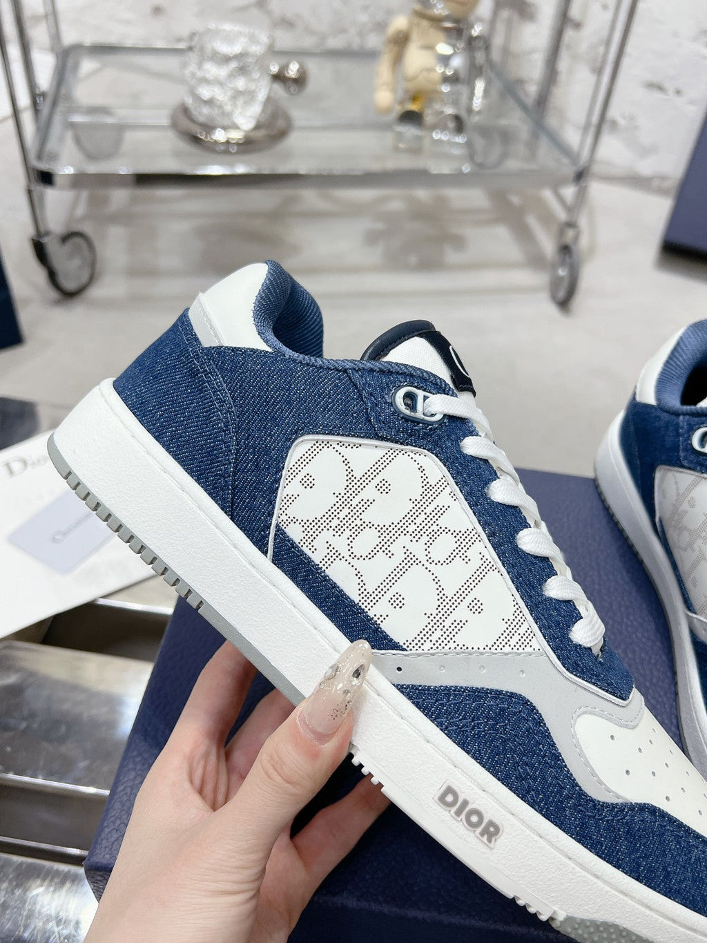 CD B27 Sneaker 30mm In Dark Blue Mix White Denim Fabric 100625