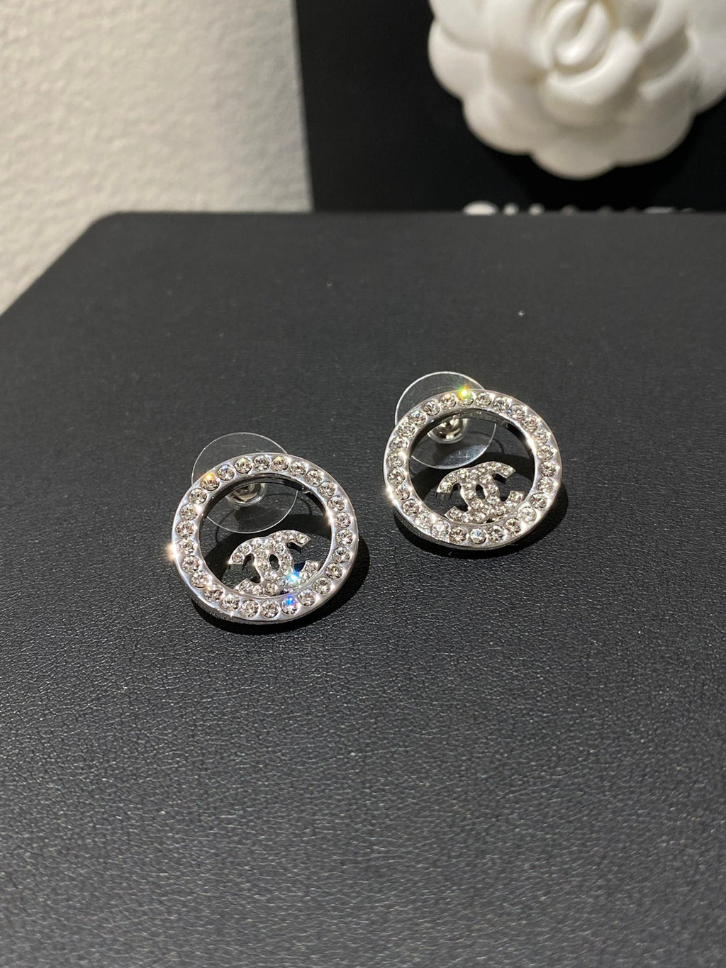 CC Classic Platinum Rhinestone Stud Sliver Earrings