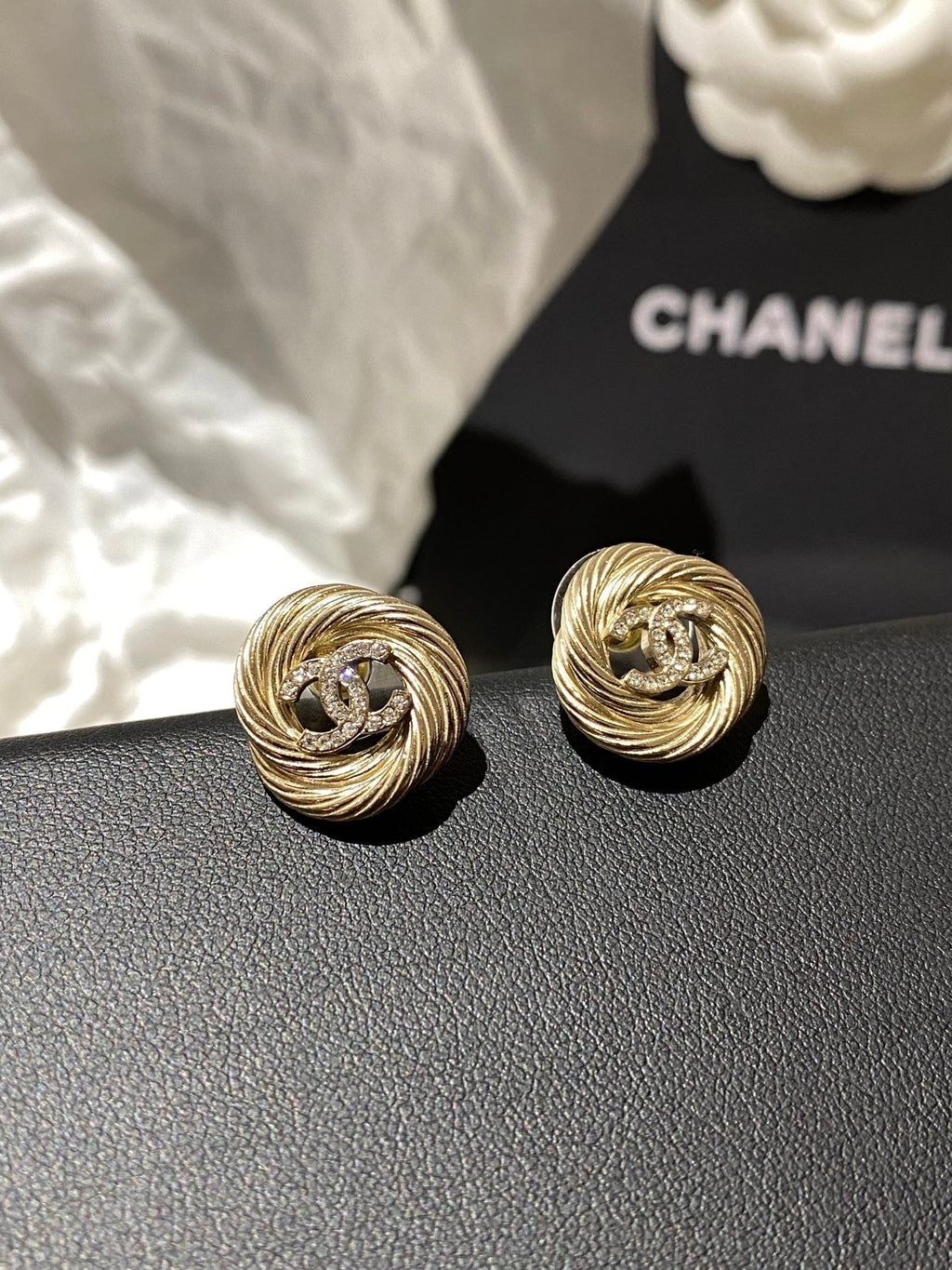 CC Twist Gold Diamond Double C Earrings