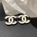 Chanel White Enamel CC Stud Earrings With Silver-tone Trim