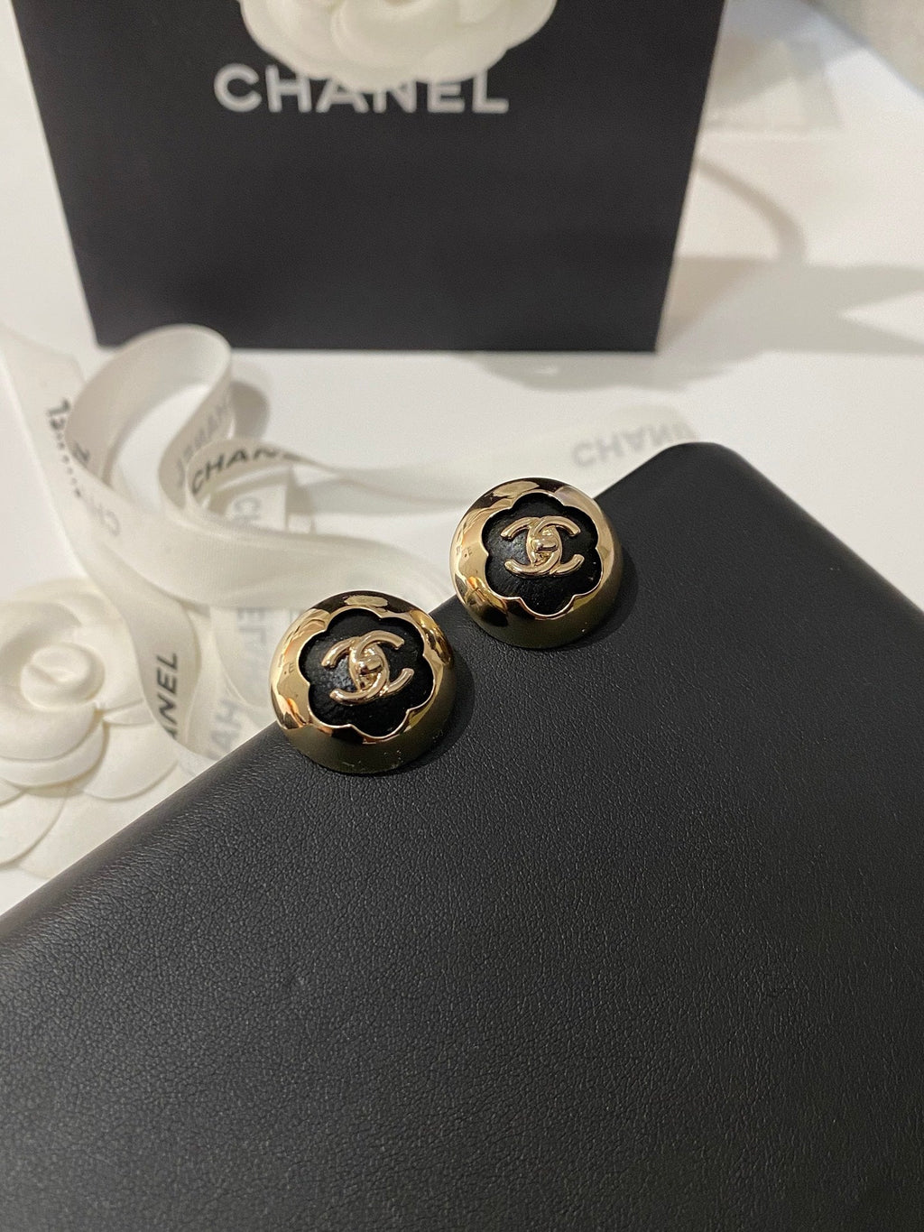CC Classic White Sliver Enamel Double C Earrings