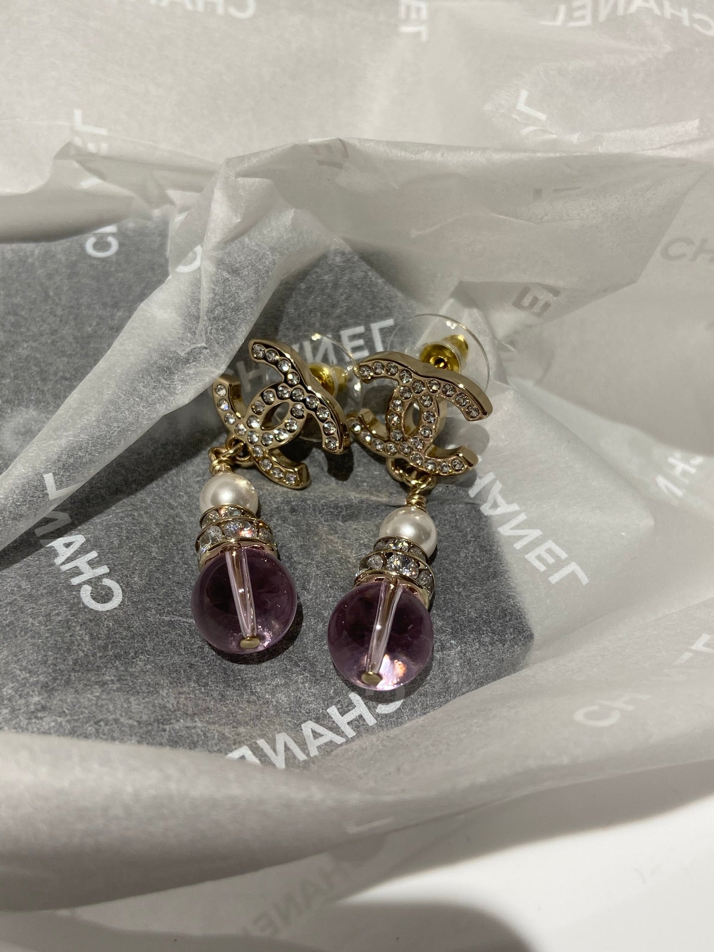 CC  Pink Crystal Gold Pearl Earrings