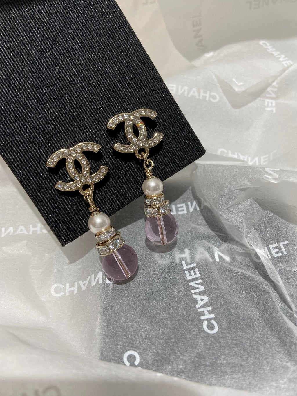 CC  Pink Crystal Gold Pearl Earrings
