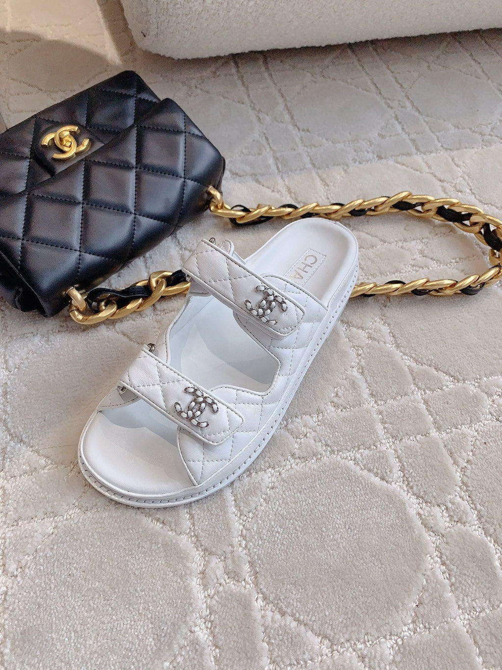 dad sandal mule white lambskin silver buckle