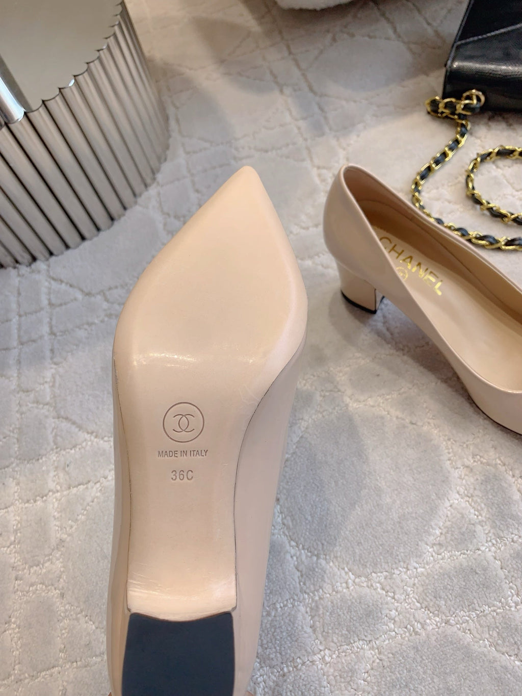 HIGH PUMP 65 MM IN BEIGE CREAM PATENT CALFSKIN