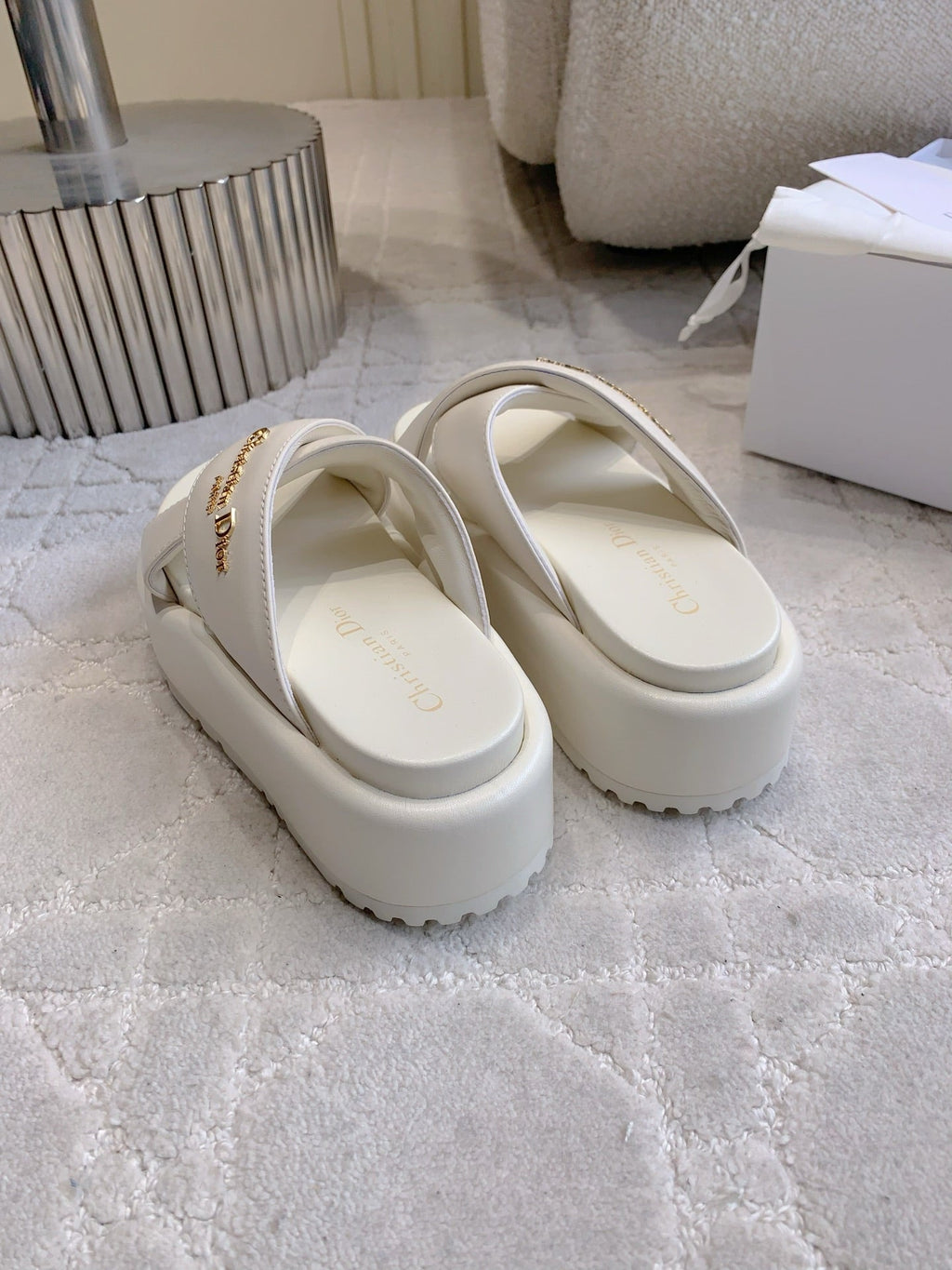 CD 26s  Platform Sandals 65 White Lambskin 644288