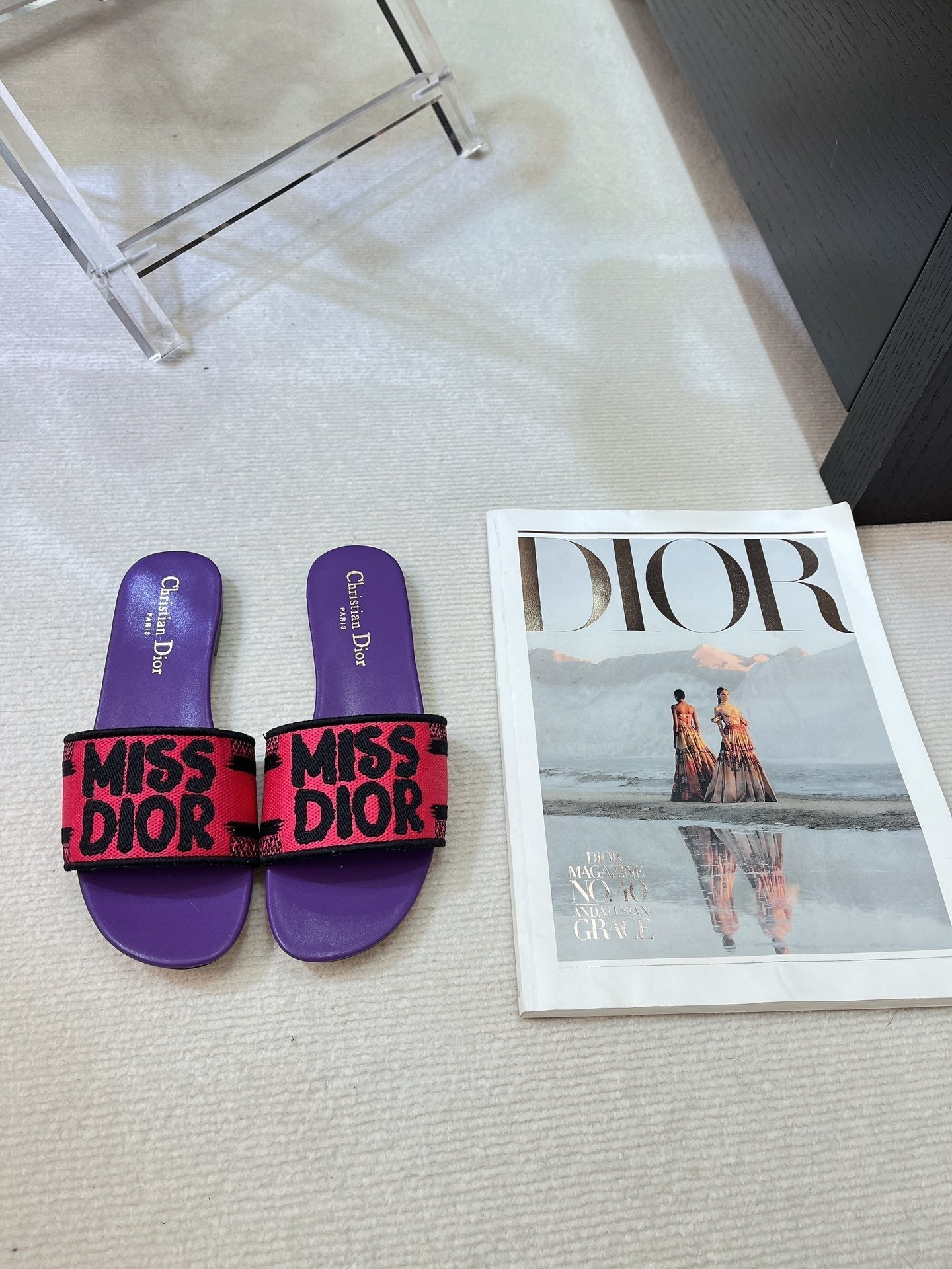 dway slide embroidered red purple cotton