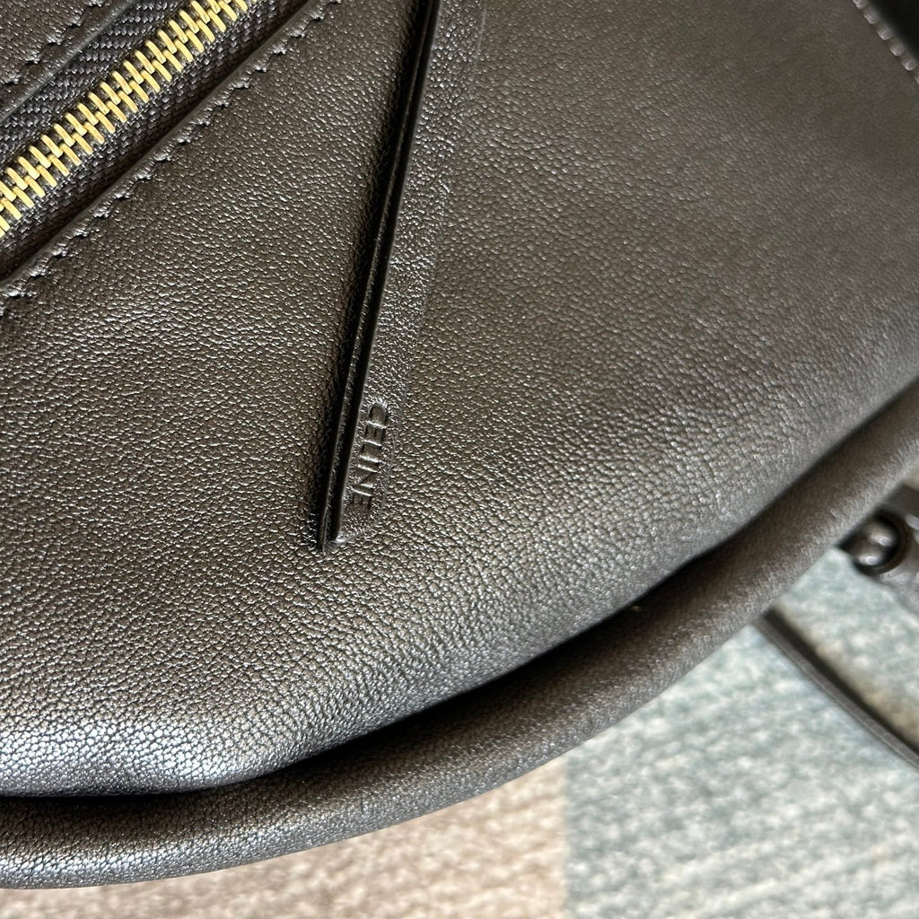 Celine 2025 Halfmoon Soft Triomphe Bag Black Shiny Lambskin