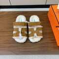 HM Chypre Sandal In Brown Mix White Fleece And Suede 984200