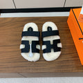 HM Chypre Sandal Black Mix White Wool And Cowhide Lining 984211