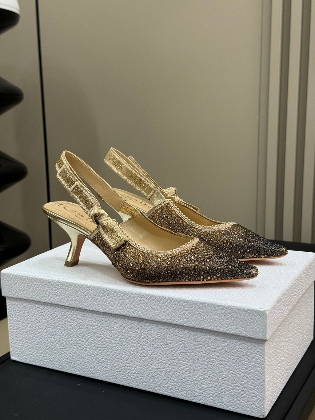J'Adior Slingback Black Gold-tone Cotton Microbeads