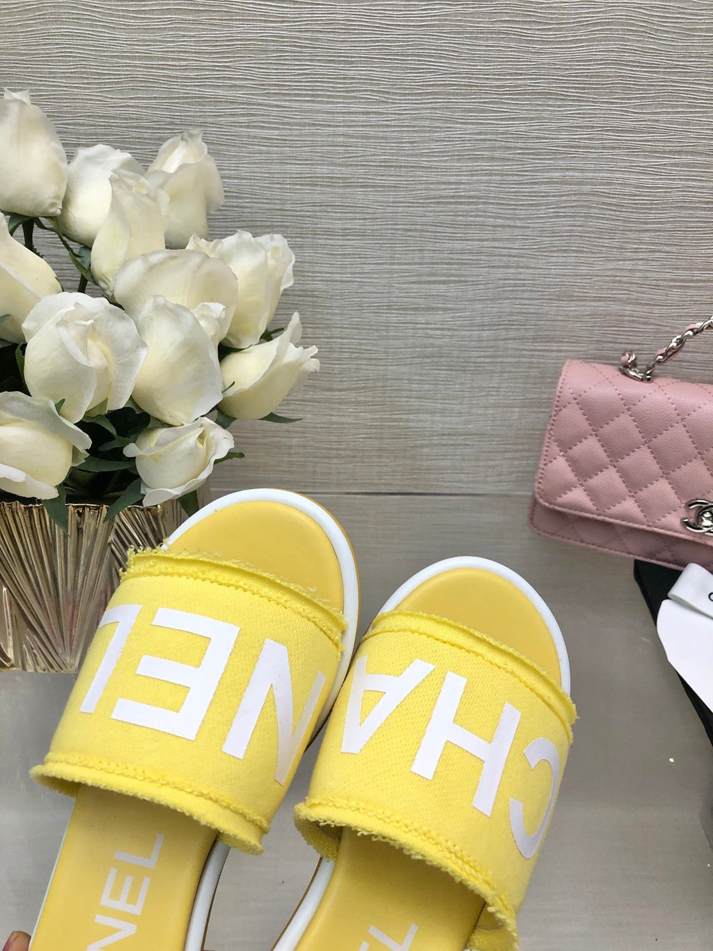 CC 25C Mid Heel Mule Yellow Fabric Material 212958
