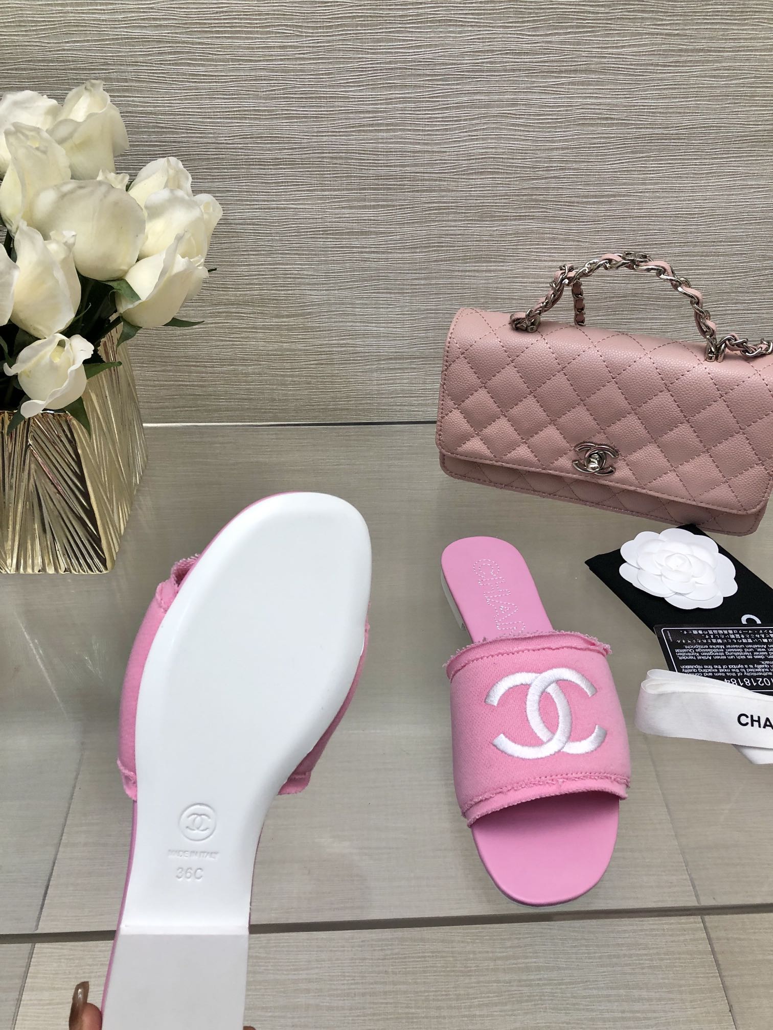 CC 25C Slippers Pink Fabric Material 212967