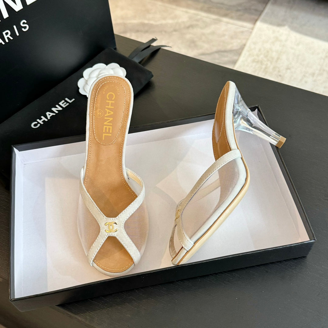 Double C High Heel White Lambskin