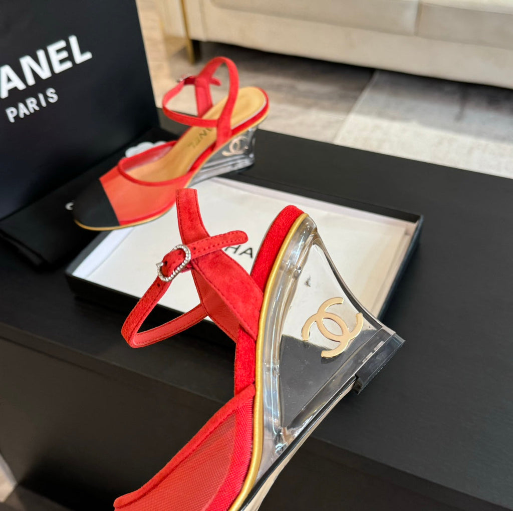 Waterproof Platform High Heels Transparent Heel Mesh Candy Red Black