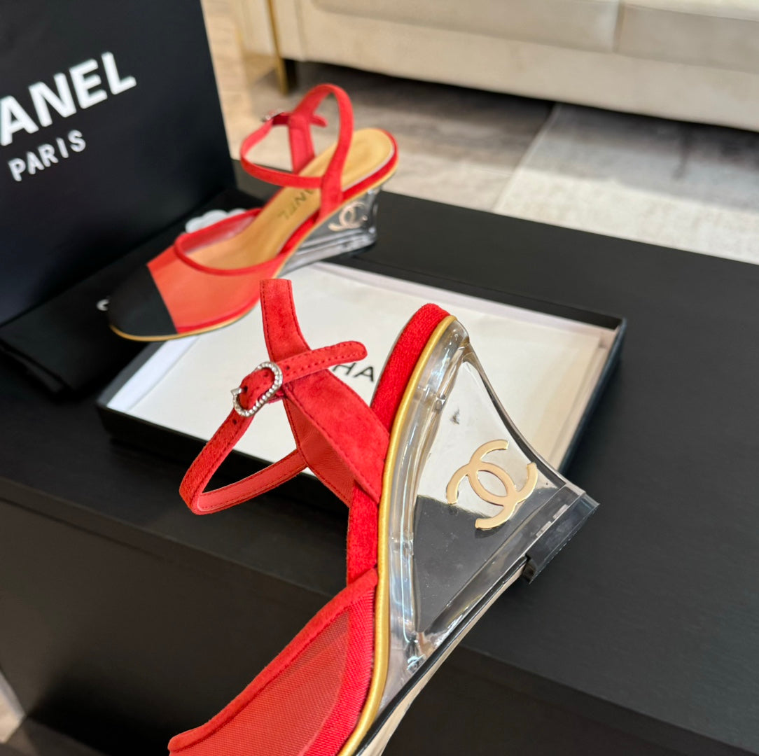 Waterproof Platform High Heels Transparent Heel Mesh Candy Red Black