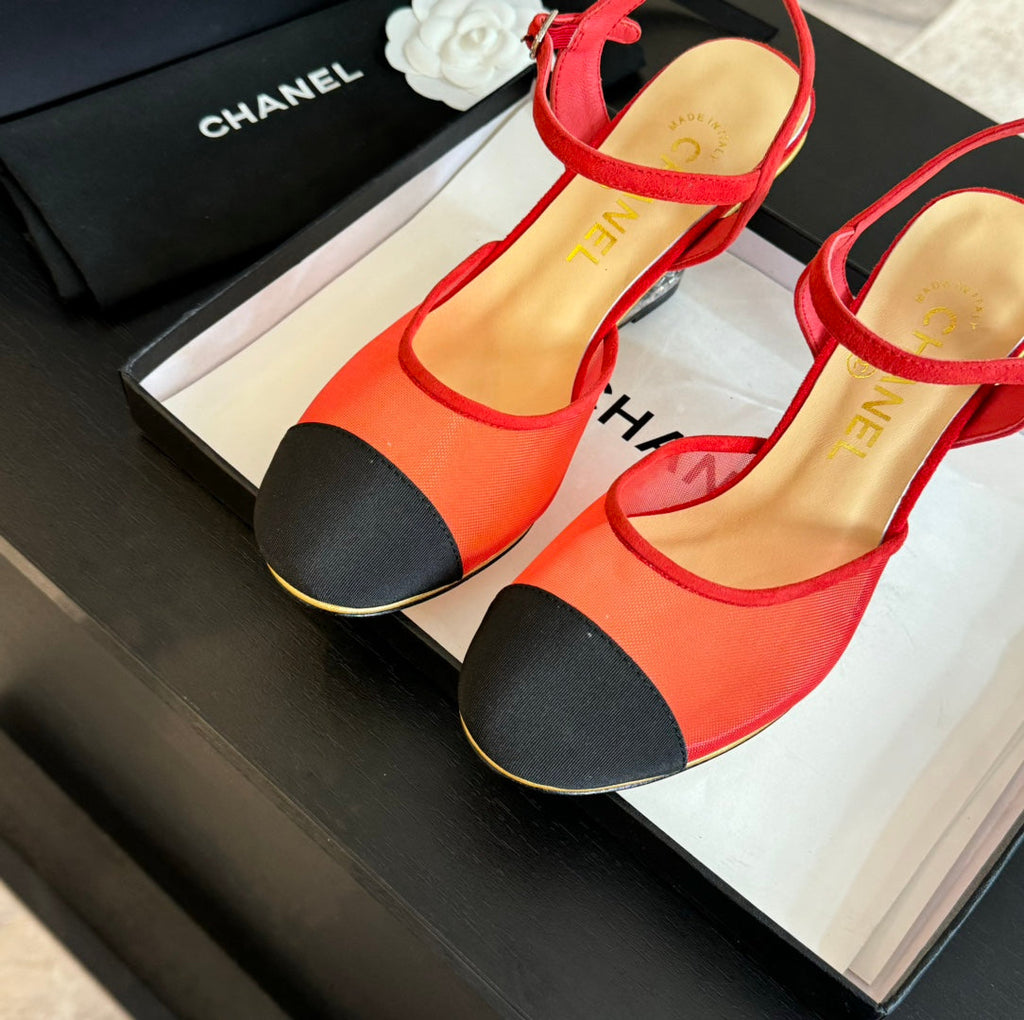 Waterproof Platform High Heels Transparent Heel Mesh Candy Red Black