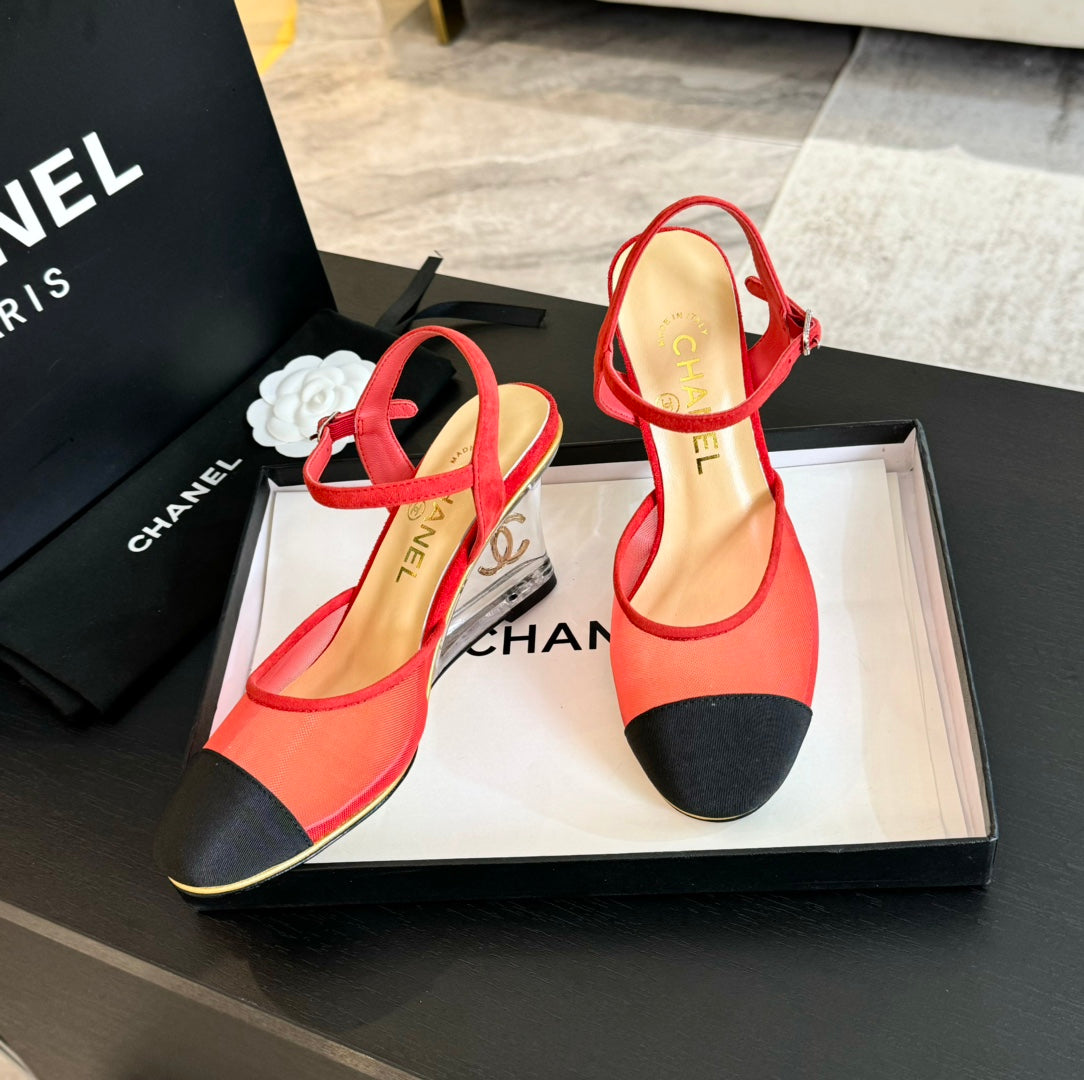 Waterproof Platform High Heels Transparent Heel Mesh Candy Red Black